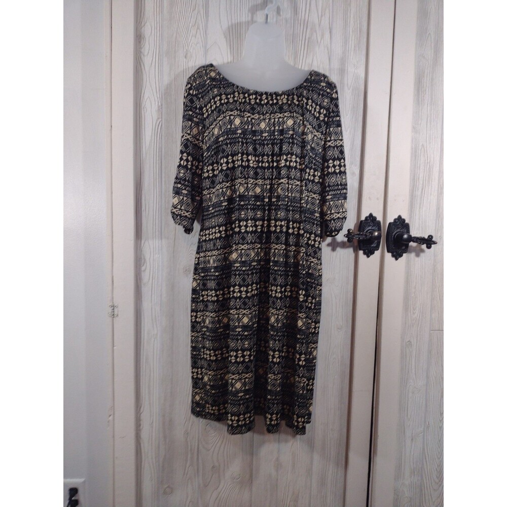 Perceptions New York Women Dress XL Black Geometric 3/4 sleeves